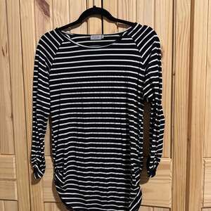 Sherosa Women's Black and White Striped Long Sleeve Ruched Tunic Top